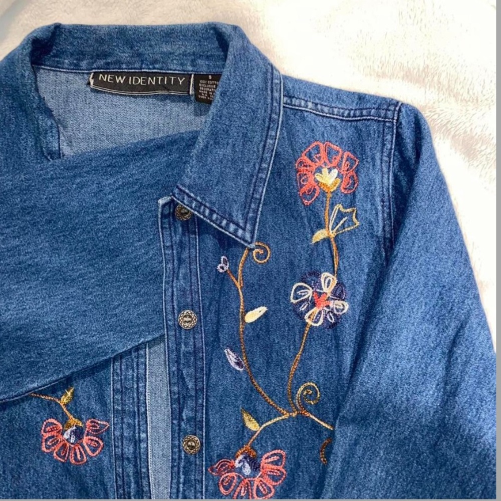 Denim embroidered button down
